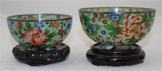 Two Japanese plique a jour enamel bowls, early 20th century, diameter 11cm, 9.4cm